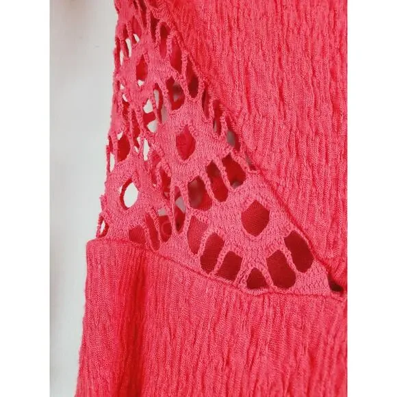 Free People Womens Small Red To The Point Lace Accent‎ Dress Party Festival Mini - Picture 5 of 16